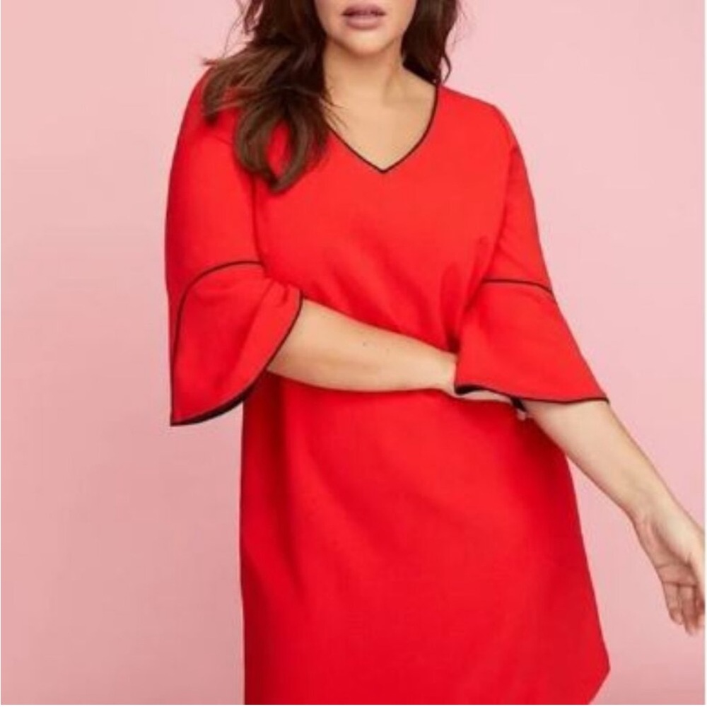 Lane Bryant Size 20 Plus Career Dress Bell Sleeves Knee Length V-Neck Black Trim
